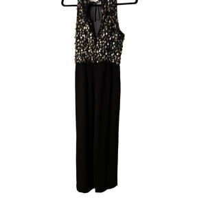 Monique Lhuillier Elegant Black Beaded Sleeveless Bodice Dress Size 8